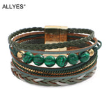 Natural Stone Beads Leather Bracelets Multilayer Wrap Bangle Unisex Jewelry