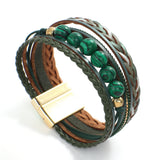 Natural Stone Beads Leather Bracelets Multilayer Wrap Bangle Unisex Jewelry