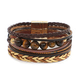 Natural Stone Beads Leather Bracelets Multilayer Wrap Bangle Unisex Jewelry