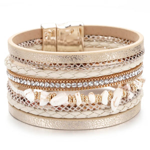 Natural Stone Leather Bracelet for Women Charm Retro Multilayer