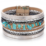 Natural Stone Leather Bracelet for Women Charm Retro Multilayer