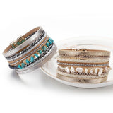 Natural Stone Leather Bracelet for Women Charm Retro Multilayer