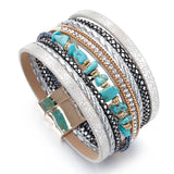 Natural Stone Leather Bracelet for Women Charm Retro Multilayer