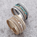 Natural Stone Leather Bracelet for Women Charm Retro Multilayer