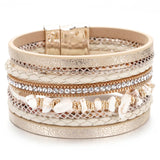 Natural Stone Leather Bracelet for Women Charm Retro Multilayer