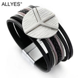 Peace Symbol Leather Bracelets Multilayer Wide Charm Jewelry
