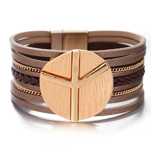 Peace Symbol Leather Bracelets Multilayer Wide Charm Jewelry