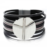 Peace Symbol Leather Bracelets Multilayer Wide Charm Jewelry
