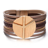 Peace Symbol Leather Bracelets Multilayer Wide Charm Jewelry
