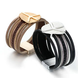 Peace Symbol Leather Bracelets Multilayer Wide Charm Jewelry