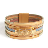 Punk Star Pentagram Bracelet Metal Tube Snake Chain Wrap Leather Jewelry
