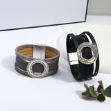 Retro Rhinestone Disc Leather Bracelet Multilayer Wrap Charm Jewelry