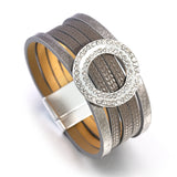 Retro Rhinestone Disc Leather Bracelet Multilayer Wrap Charm Jewelry