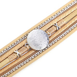 Vintage Round Leather Bracelet Rhinestone Chain Wrap Bracelet