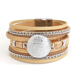 Vintage Round Leather Bracelet Rhinestone Chain Wrap Bracelet