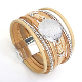 Vintage Round Leather Bracelet Rhinestone Chain Wrap Bracelet
