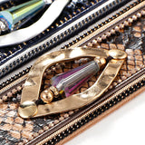 Bohemian Snake Skin Leather Bracelet with Crystal Beads