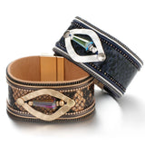Bohemian Snake Skin Leather Bracelet with Crystal Beads