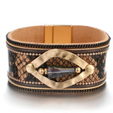 Bohemian Snake Skin Leather Bracelet with Crystal Beads