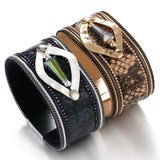 Bohemian Snake Skin Leather Bracelet with Crystal Beads