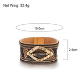 Bohemian Snake Skin Leather Bracelet with Crystal Beads