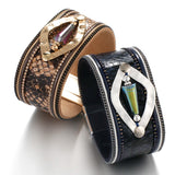 Bohemian Snake Skin Leather Bracelet with Crystal Beads