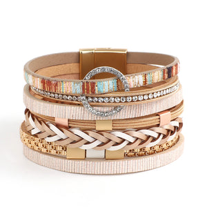 Rhinestone Charm Leather Bracelet Unisex Jewelry