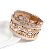 Rhinestone Charm Leather Bracelet Unisex Jewelry