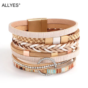 Rhinestone Charm Leather Bracelet Unisex Jewelry