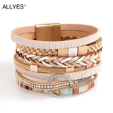 Rhinestone Charm Leather Bracelet Unisex Jewelry