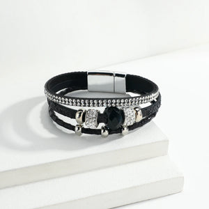 Crystal Beads Charm Leather Bracelets for Women Rhinestone Wrap Bracelet