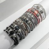 Crystal Beads Charm Leather Bracelets for Women Rhinestone Wrap Bracelet