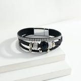 Crystal Beads Charm Leather Bracelets for Women Rhinestone Wrap Bracelet