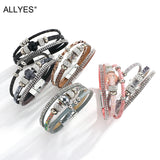 Crystal Beads Charm Leather Bracelets for Women Rhinestone Wrap Bracelet