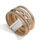 Multilayer Leather Bracelet with Crystal Chain Infinity Charm