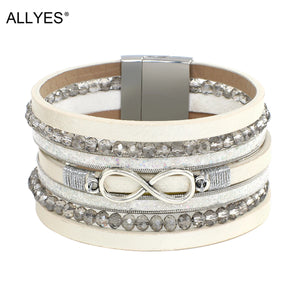 Multilayer Leather Bracelet with Crystal Chain Infinity Charm
