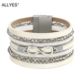 Multilayer Leather Bracelet with Crystal Chain Infinity Charm