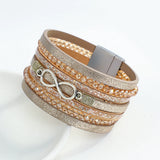 Multilayer Leather Bracelet with Crystal Chain Infinity Charm