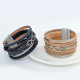 Multilayer Leather Bracelet with Crystal Chain Infinity Charm