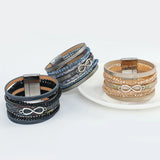 Multilayer Leather Bracelet with Crystal Chain Infinity Charm