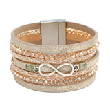 Multilayer Leather Bracelet with Crystal Chain Infinity Charm