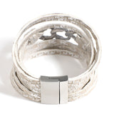 Rhinestone Cuban Chain Charm Leather Bracelet Wrap Bangle