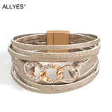 Rhinestone Cuban Chain Charm Leather Bracelet Wrap Bangle