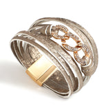 Rhinestone Cuban Chain Charm Leather Bracelet Wrap Bangle
