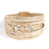 Rhinestone Cuban Chain Charm Leather Bracelet Wrap Bangle