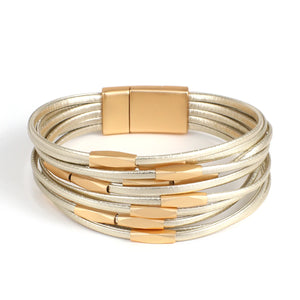 Metal Charm Leather Bracelet Minimalist Multilayer Wrap Bangle