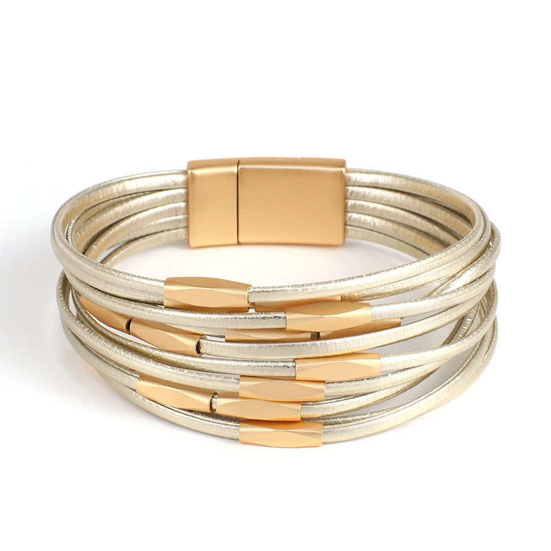 Metal Charm Leather Bracelet Minimalist Multilayer Wrap Bangle