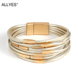 Metal Charm Leather Bracelet Minimalist Multilayer Wrap Bangle