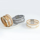 Multilayer Leather Bracelet Metal Charm Wrap Bangle Jewelry