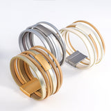 Multilayer Leather Bracelet Metal Charm Wrap Bangle Jewelry